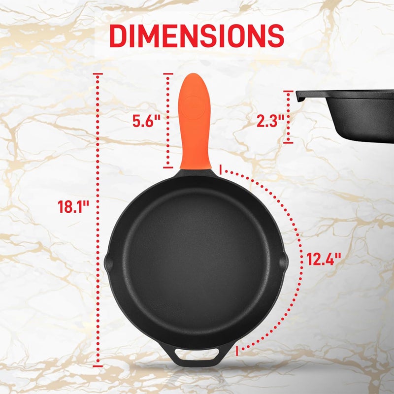 NutriChef 12-Inch Cast Iron Skillet w/Lid - Pre-Seasoned, Oven Safe, Nonstick, Cool-Touch Silicone Handle, For All Cooktops - NCCI12 - Image 2